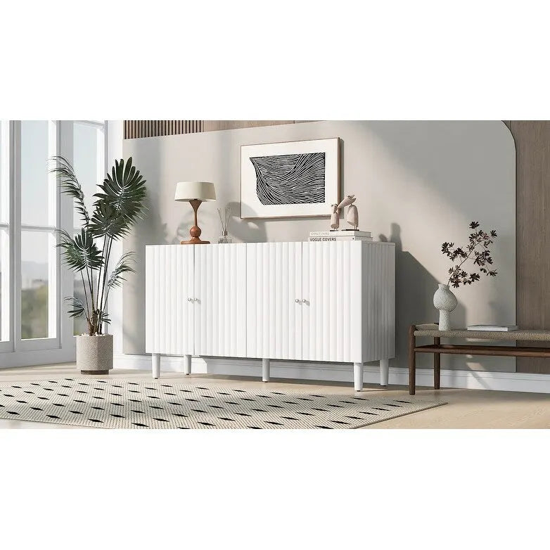 Elegant Four-Door Sideboard with Wavy Pattern Doors