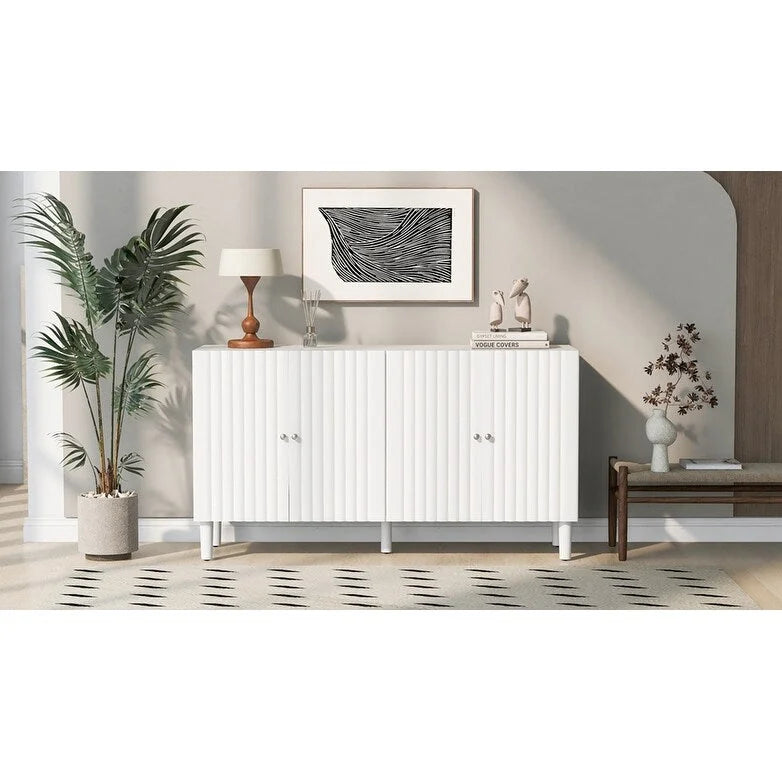 Elegant Four-Door Sideboard with Wavy Pattern Doors