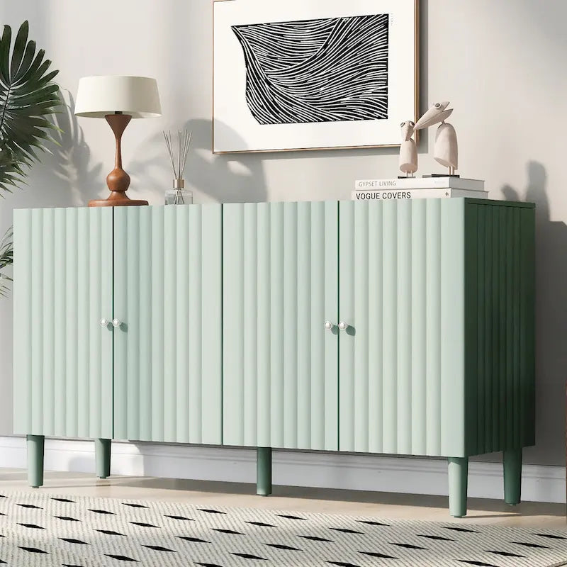 Elegant Four-Door Sideboard with Wavy Pattern Doors