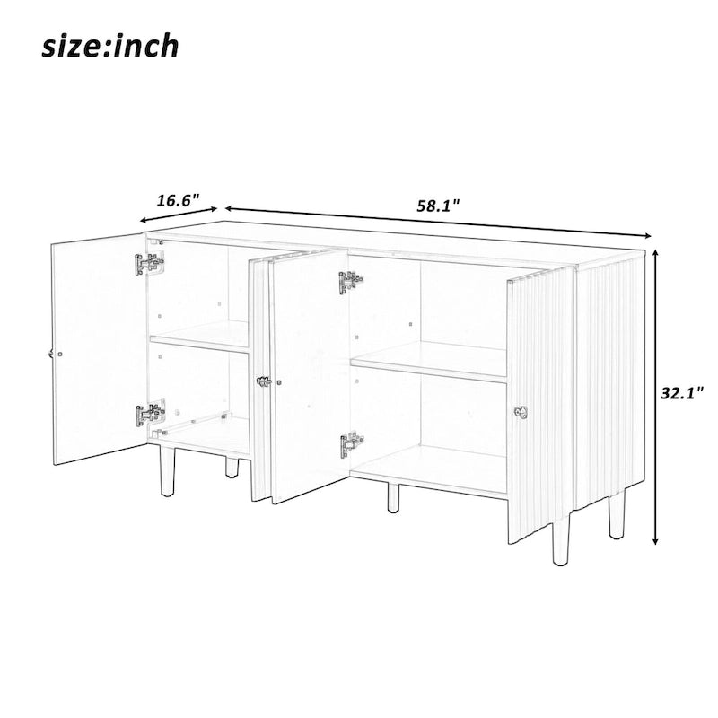 Elegant Four-Door Sideboard with Wavy Pattern Doors
