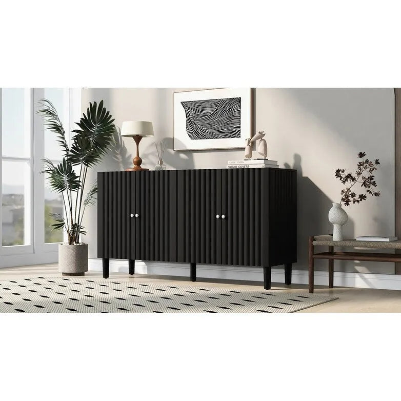 Elegant Four-Door Sideboard with Wavy Pattern Doors