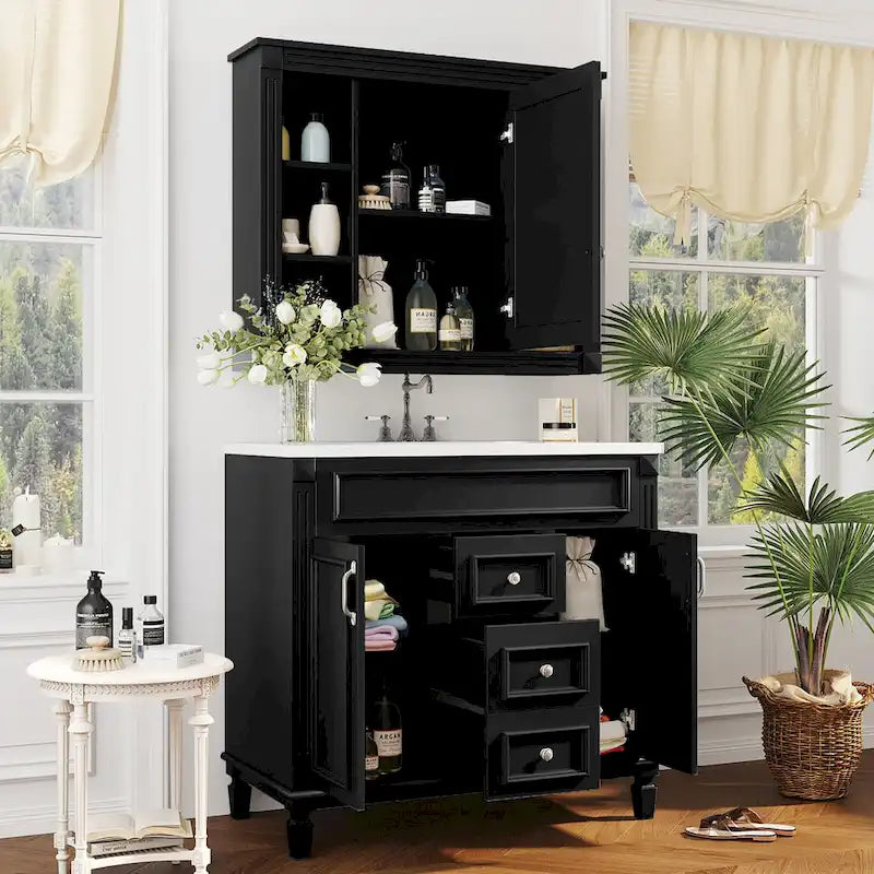 36 Bathroom Vanity with Top Sink, Modern Bathroom Storage Cabinet with 2 Soft Closing Doors, 2 Drawers and Single Sink