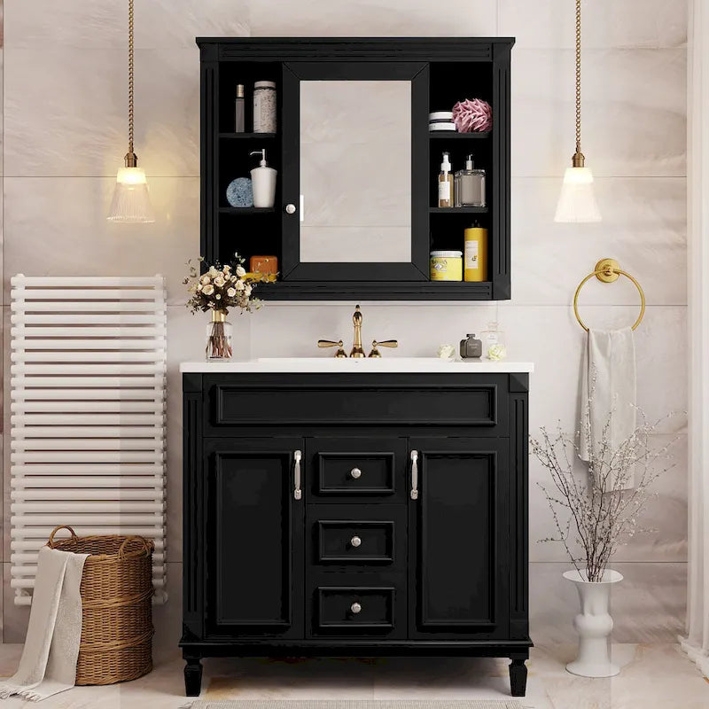 36 Bathroom Vanity with Top Sink, Modern Bathroom Storage Cabinet with 2 Soft Closing Doors, 2 Drawers and Single Sink