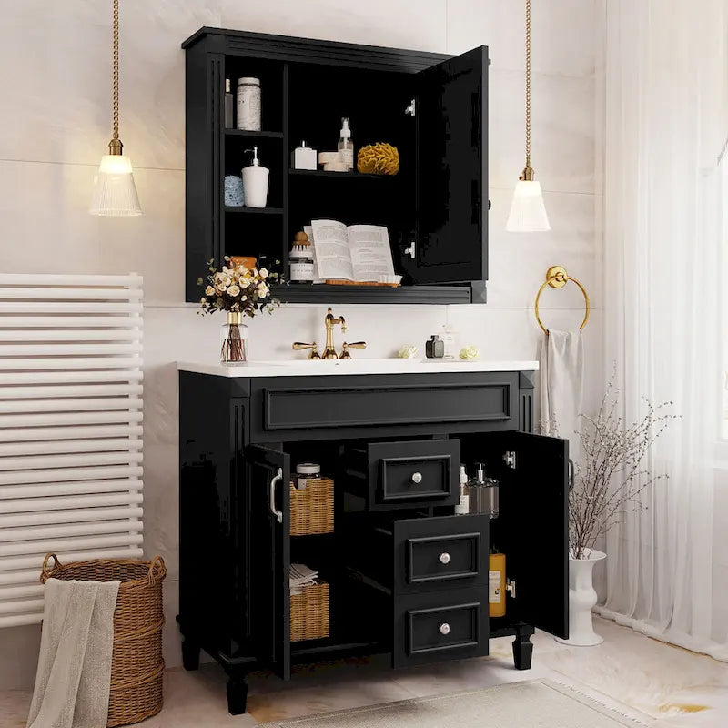 36 Bathroom Vanity with Top Sink, Modern Bathroom Storage Cabinet with 2 Soft Closing Doors, 2 Drawers and Single Sink