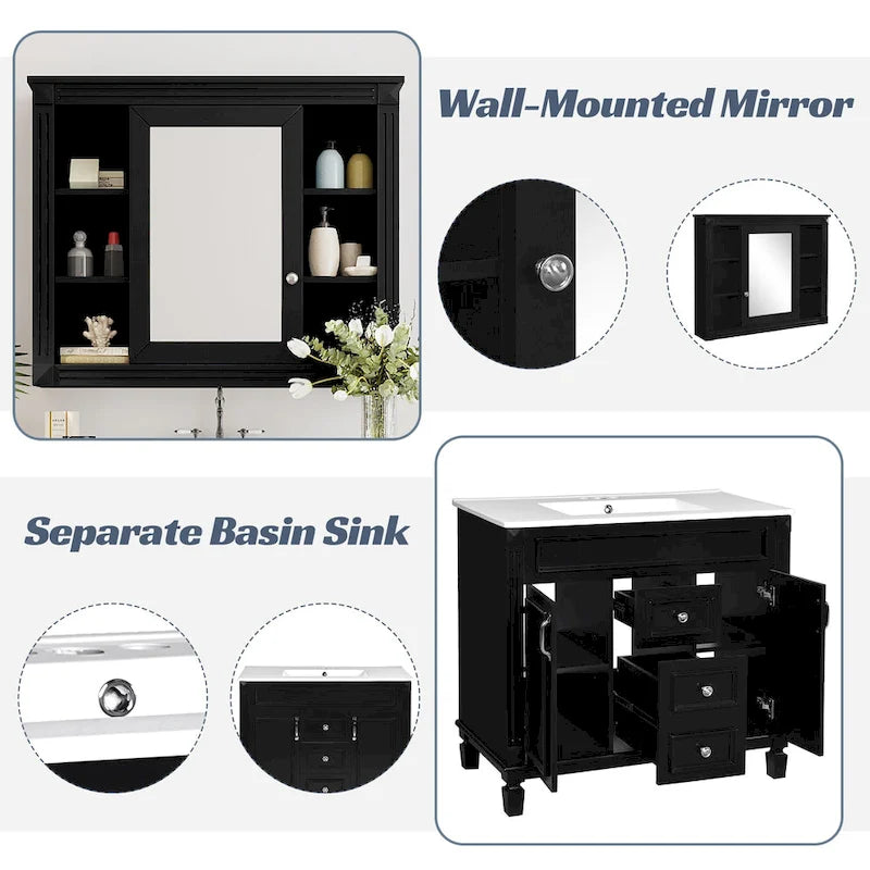 36 Bathroom Vanity with Top Sink, Modern Bathroom Storage Cabinet with 2 Soft Closing Doors, 2 Drawers and Single Sink