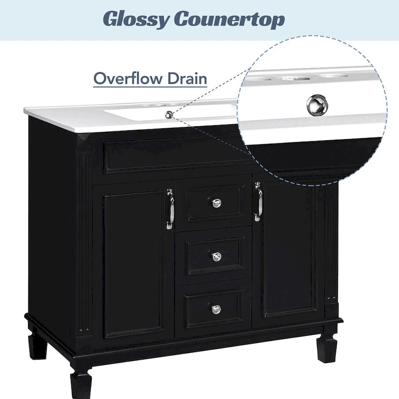 36 Bathroom Vanity with Top Sink, Modern Bathroom Storage Cabinet with 2 Soft Closing Doors, 2 Drawers and Single Sink