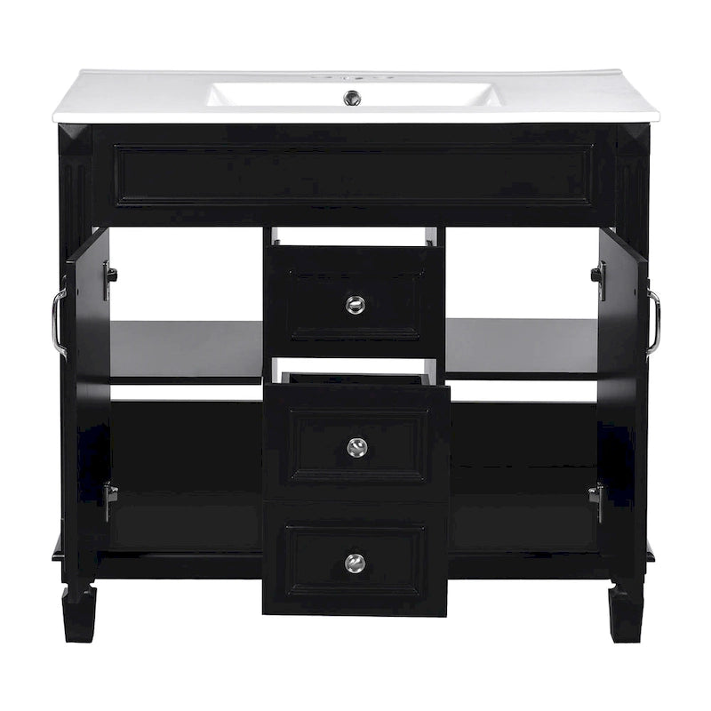 36 Bathroom Vanity with Top Sink, Modern Bathroom Storage Cabinet with 2 Soft Closing Doors, 2 Drawers and Single Sink