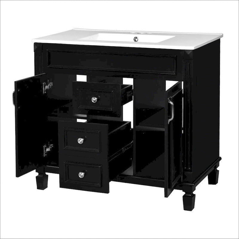 36 Bathroom Vanity with Top Sink, Modern Bathroom Storage Cabinet with 2 Soft Closing Doors, 2 Drawers and Single Sink