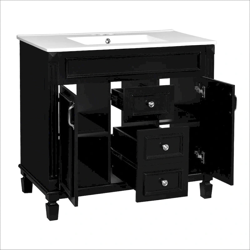 36 Bathroom Vanity with Top Sink, Modern Bathroom Storage Cabinet with 2 Soft Closing Doors, 2 Drawers and Single Sink
