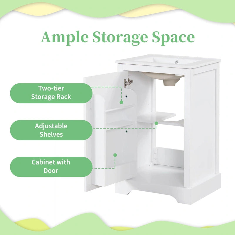 20 Bathroom Vanities Cabinet With Ceramic Sink Combo Set, Modern Bathroom Sink Cabinet With Soft Closing Door