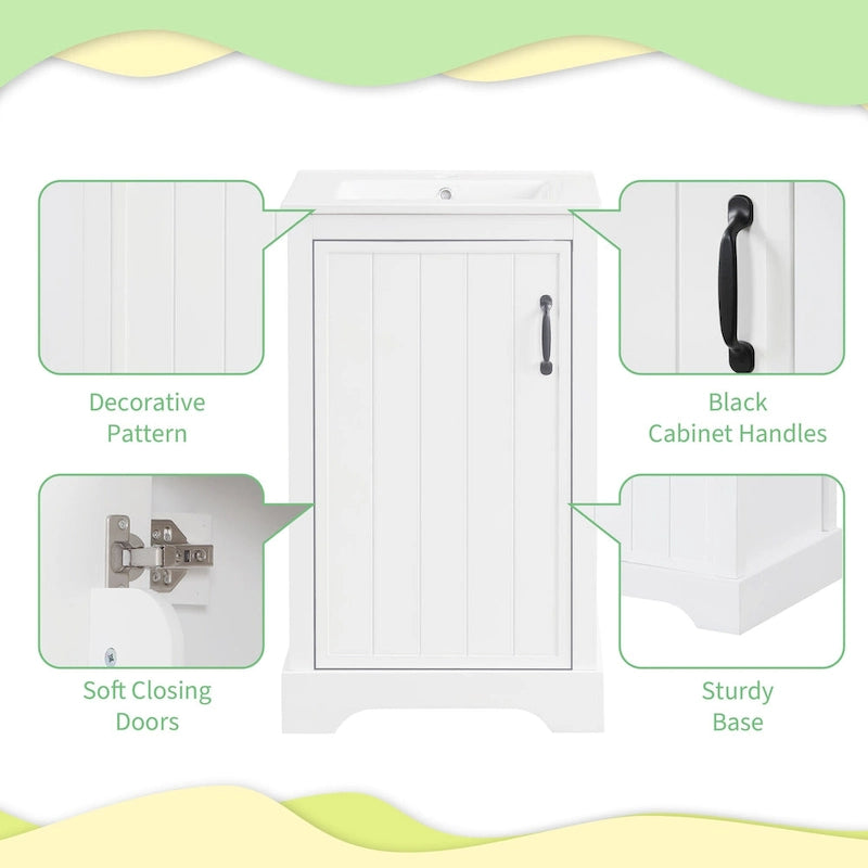 20 Bathroom Vanities Cabinet With Ceramic Sink Combo Set, Modern Bathroom Sink Cabinet With Soft Closing Door