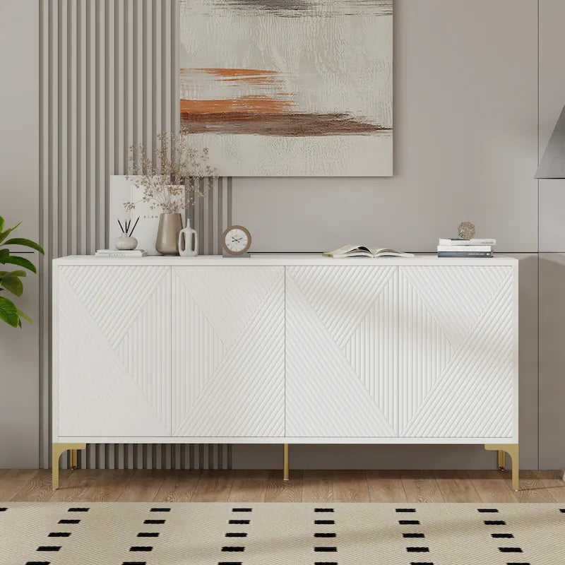 4 Doors Sideboard Buffet Cabinet with Carved Door Panels & Adjustable Shelves
