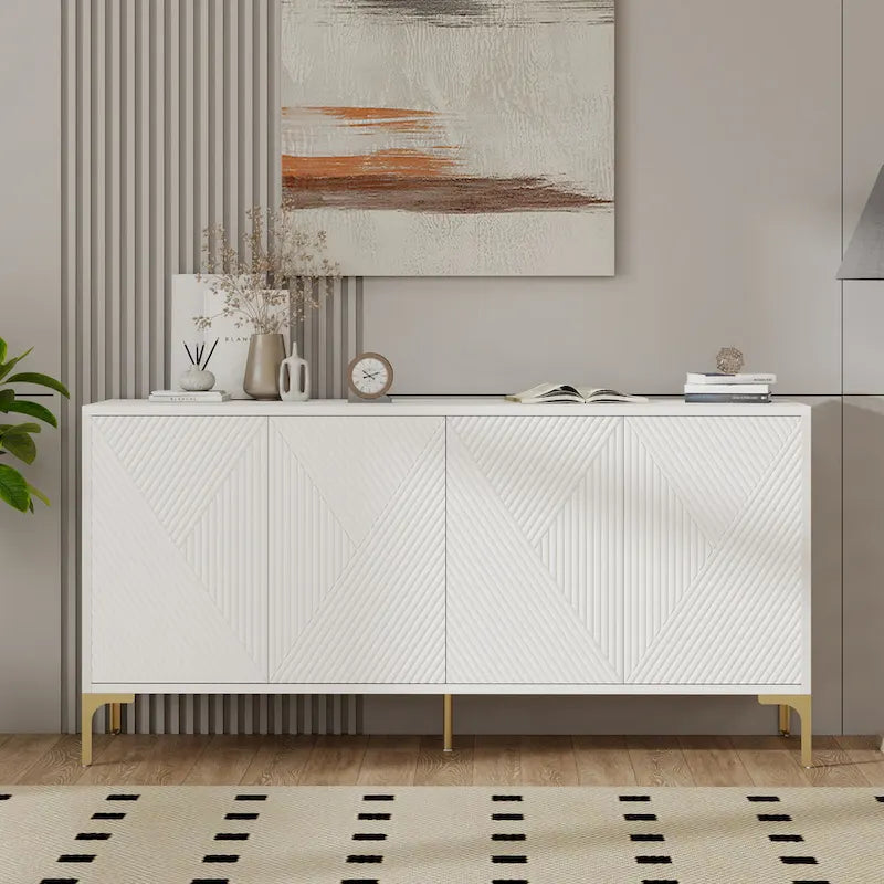 4 Doors Sideboard Buffet Cabinet with Carved Door Panels & Adjustable Shelves