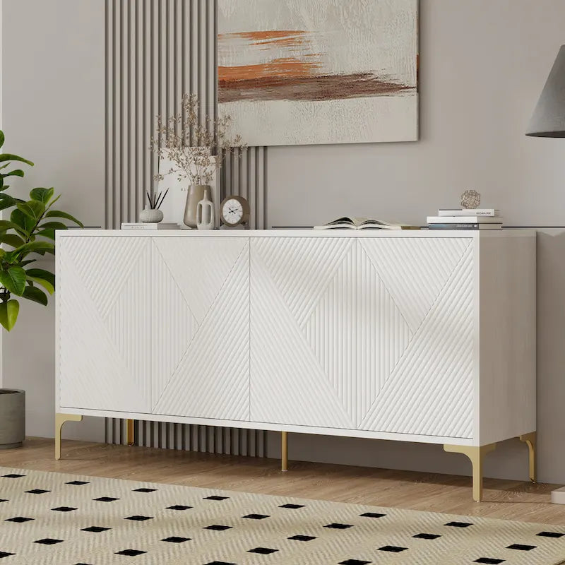 4 Doors Sideboard Buffet Cabinet with Carved Door Panels & Adjustable Shelves