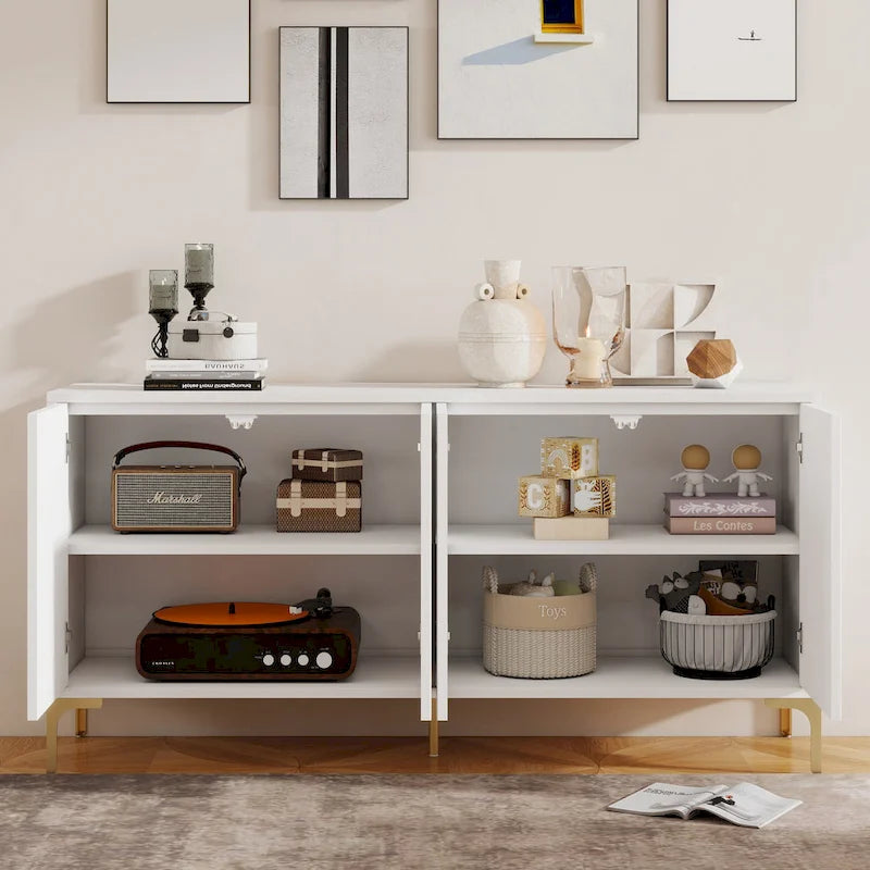 4 Doors Sideboard Buffet Cabinet with Carved Door Panels & Adjustable Shelves