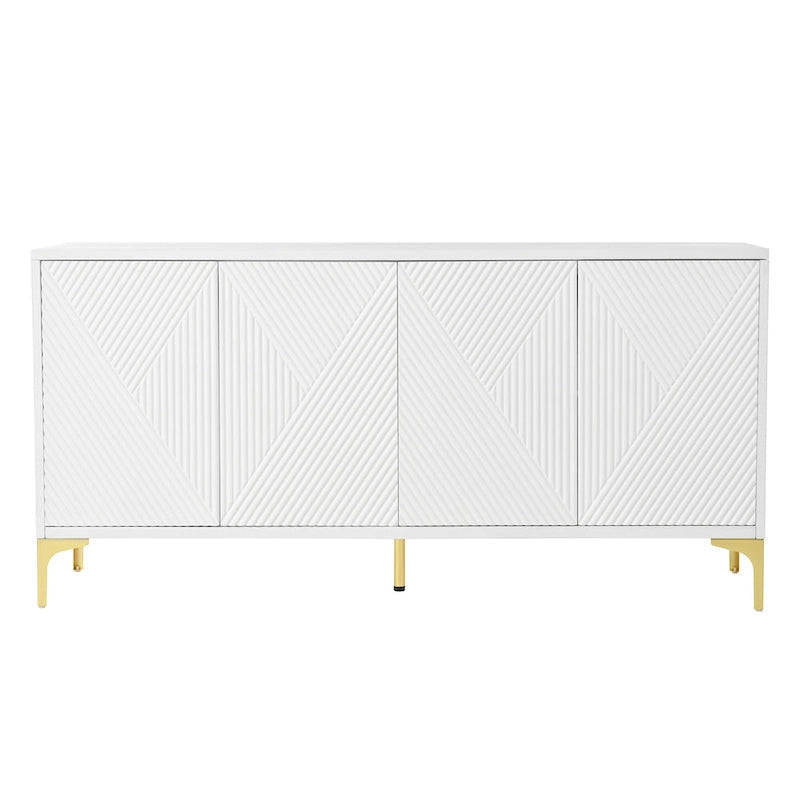 4 Doors Sideboard Buffet Cabinet with Carved Door Panels & Adjustable Shelves