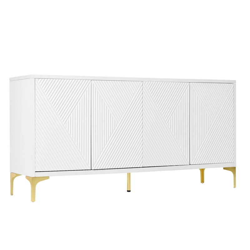 4 Doors Sideboard Buffet Cabinet with Carved Door Panels & Adjustable Shelves