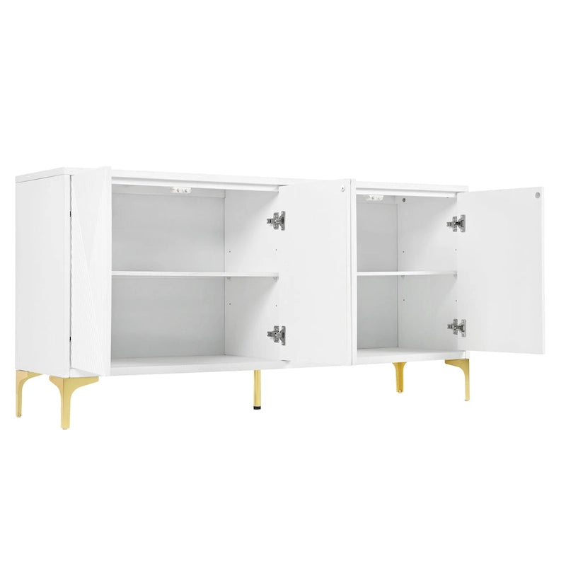 4 Doors Sideboard Buffet Cabinet with Carved Door Panels & Adjustable Shelves