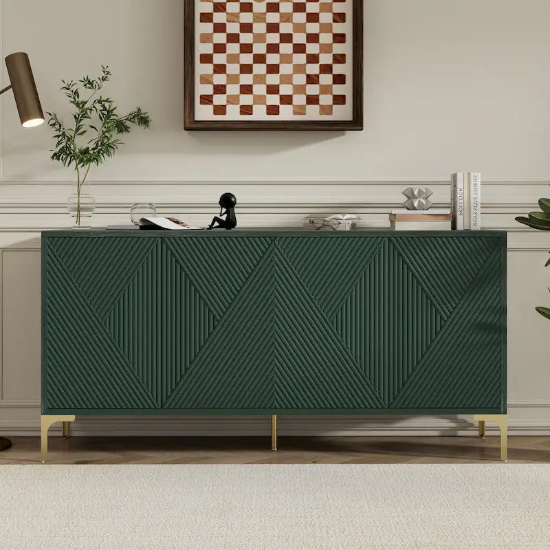 4 Doors Sideboard Buffet Cabinet with Carved Door Panels & Adjustable Shelves