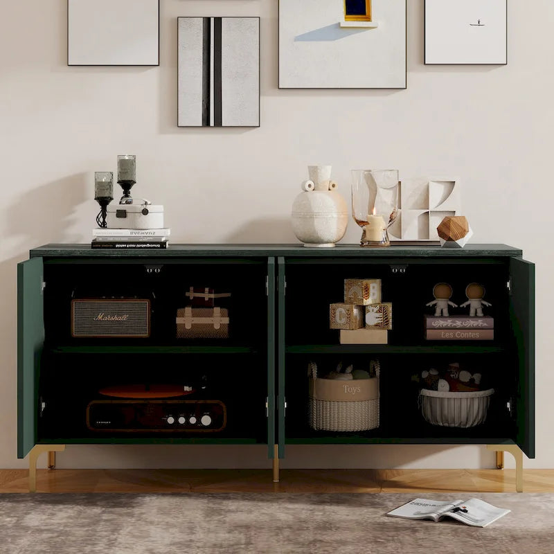 4 Doors Sideboard Buffet Cabinet with Carved Door Panels & Adjustable Shelves