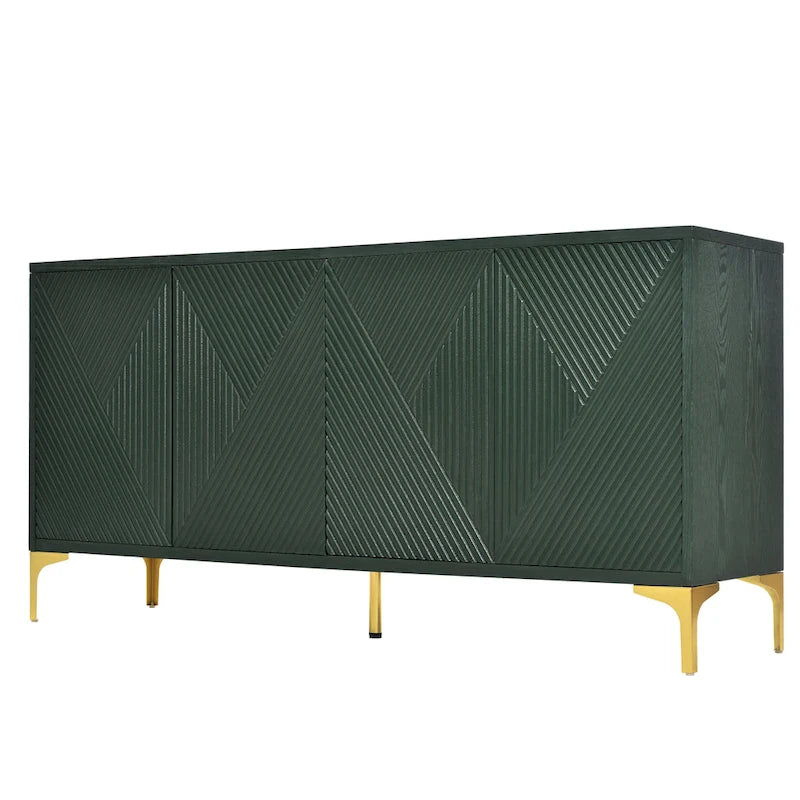 4 Doors Sideboard Buffet Cabinet with Carved Door Panels & Adjustable Shelves