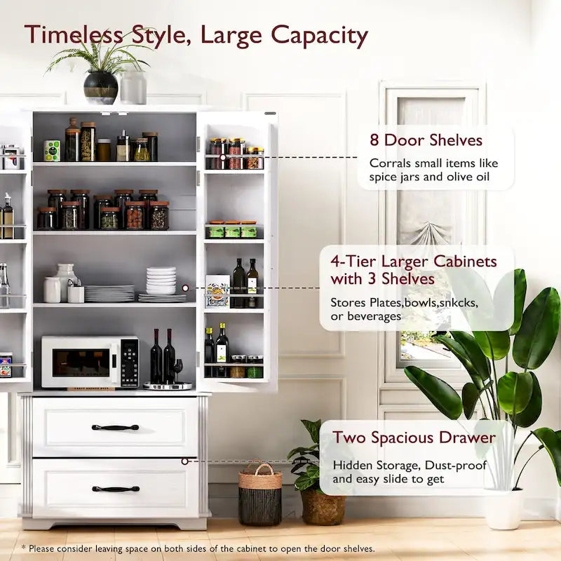 71 Tall Kitchen Pantry Cabinet, Freestanding Cupboard Storage Cabinet with 2 Drawers, Kitchen Hutch Cabinet