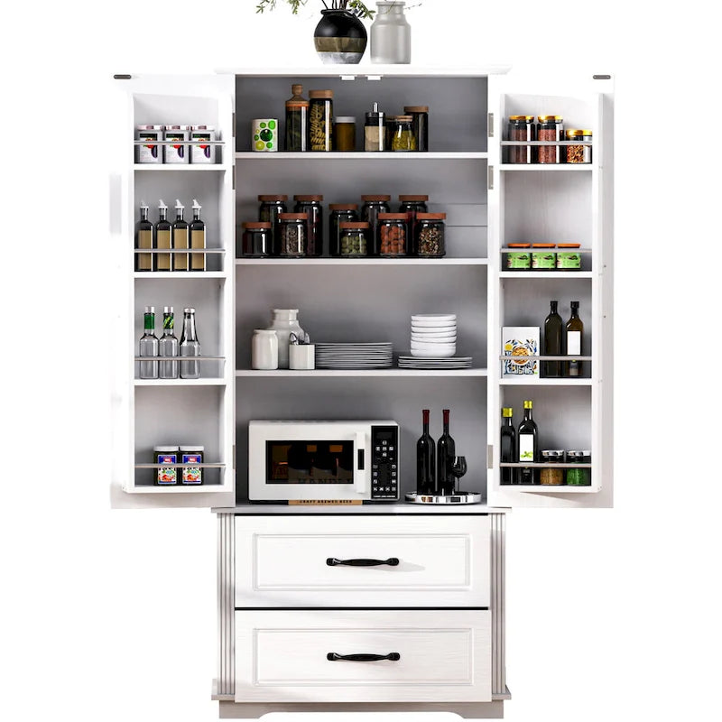 71 Tall Kitchen Pantry Cabinet, Freestanding Cupboard Storage Cabinet with 2 Drawers, Kitchen Hutch Cabinet
