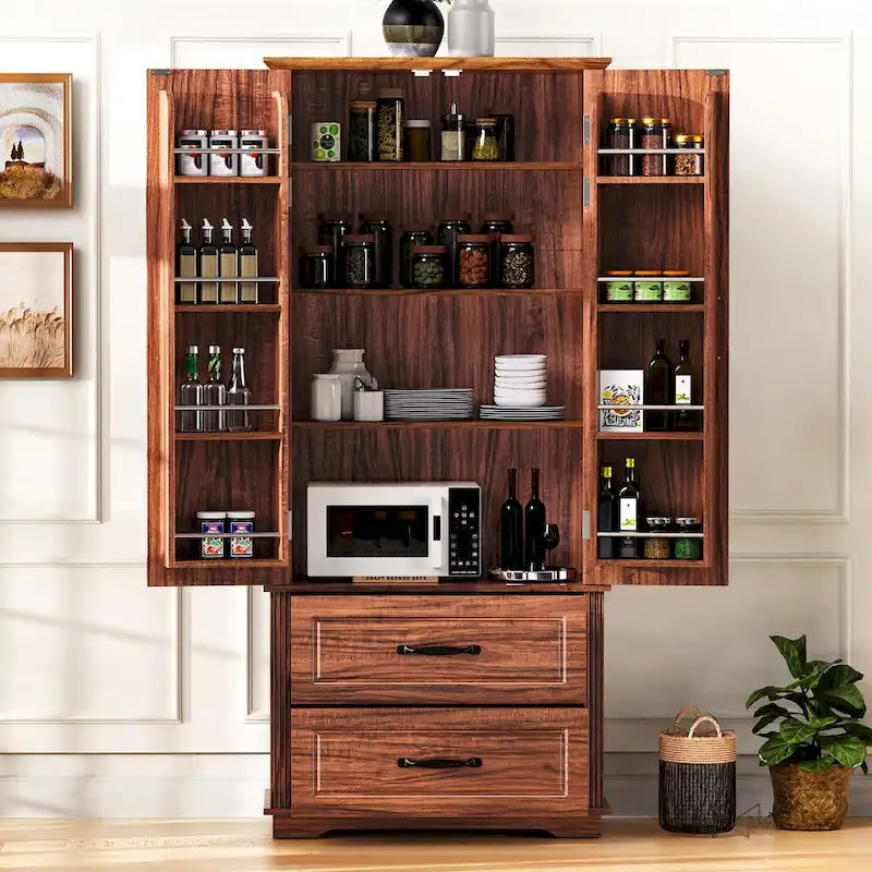 71 Tall Kitchen Pantry Cabinet, Freestanding Cupboard Storage Cabinet with 2 Drawers, Kitchen Hutch Cabinet