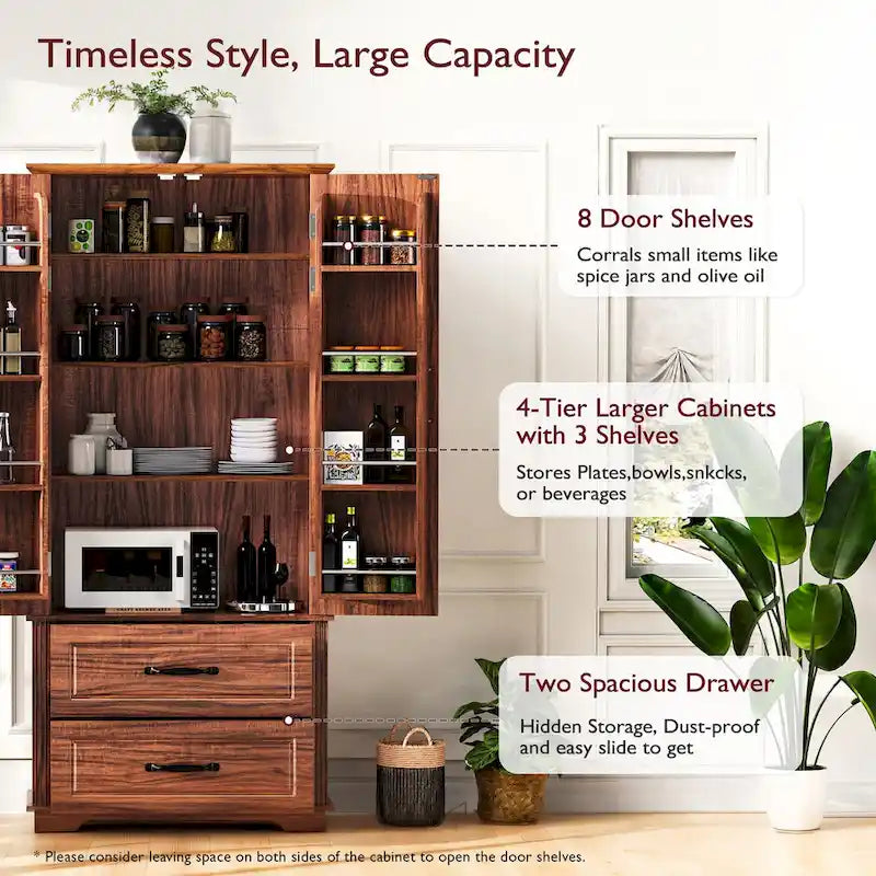 71 Tall Kitchen Pantry Cabinet, Freestanding Cupboard Storage Cabinet with 2 Drawers, Kitchen Hutch Cabinet