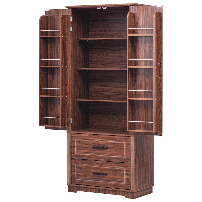 71 Tall Kitchen Pantry Cabinet, Freestanding Cupboard Storage Cabinet with 2 Drawers, Kitchen Hutch Cabinet