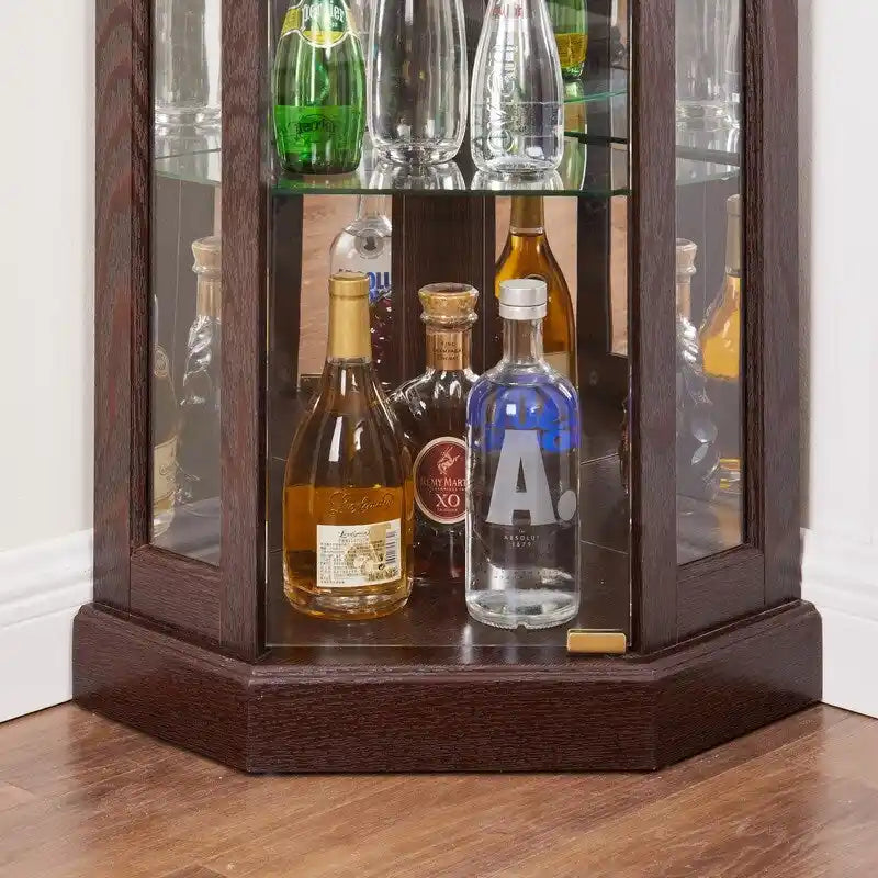 Stylish Corner Display Cabinet with Built-In Lights  Ideal for Showcasing Collectibles, Glassware, or Decor.