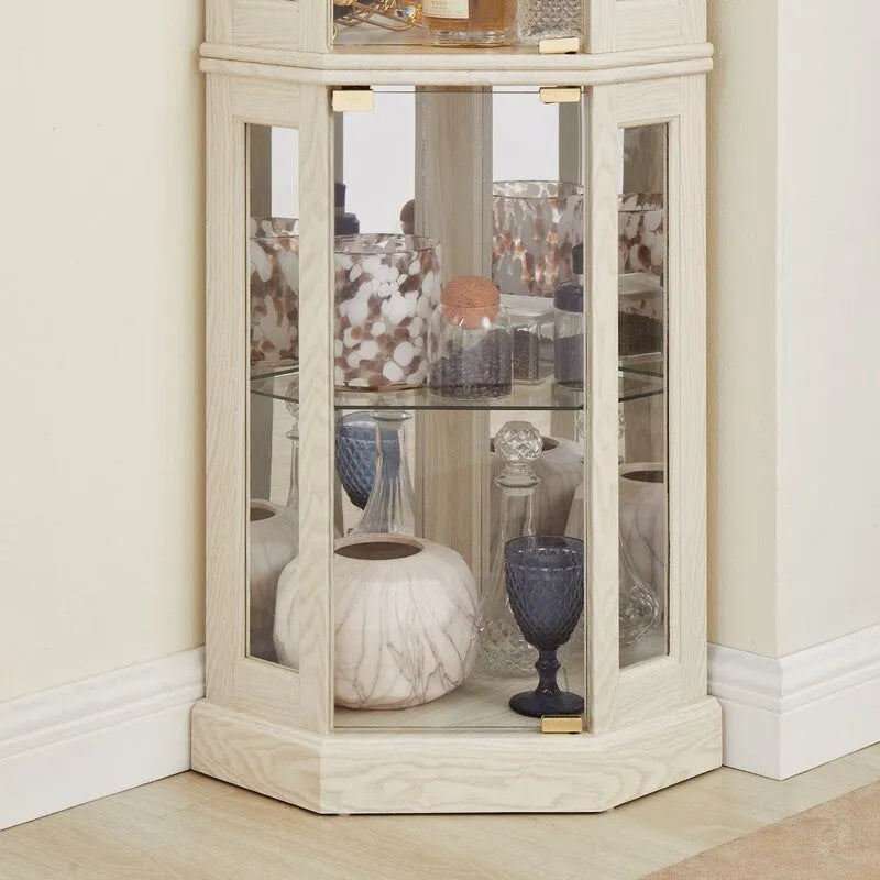Stylish Corner Display Cabinet with Built-In Lights  Ideal for Showcasing Collectibles, Glassware, or Decor.