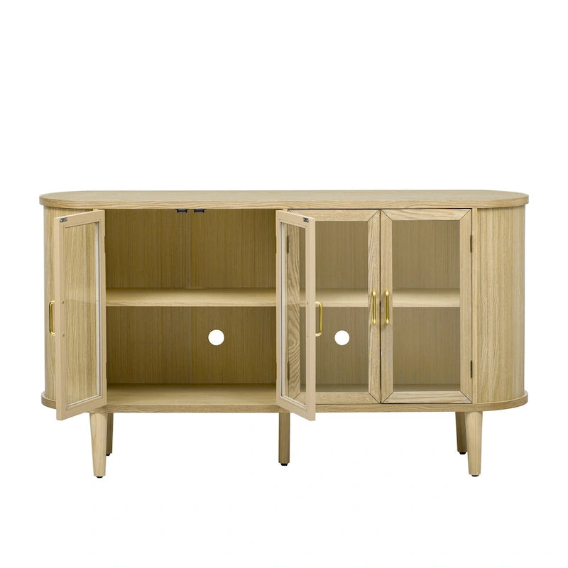 Farmhouse Sideboard Storage Cabinet, Wood Buffet Cabinet Coffee Bar Cabinet Display Case with Glass Doors & Adjustable Shelves