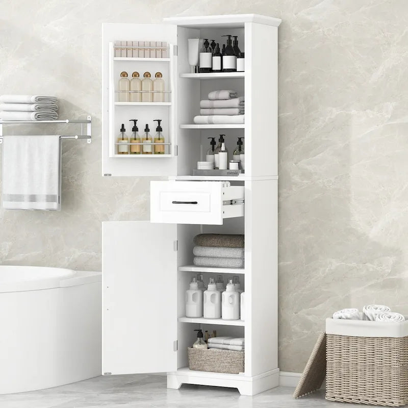 Versatile Freestanding Bathroom Cabinet with Adjustable Shelves and Multiple Storage Options