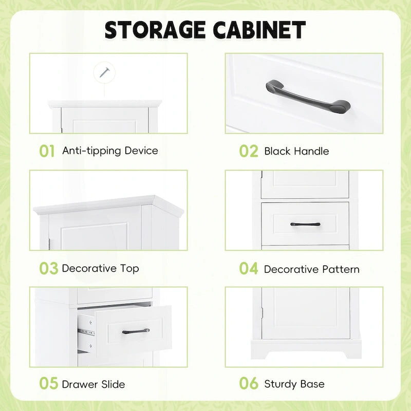 Versatile Freestanding Bathroom Cabinet with Adjustable Shelves and Multiple Storage Options