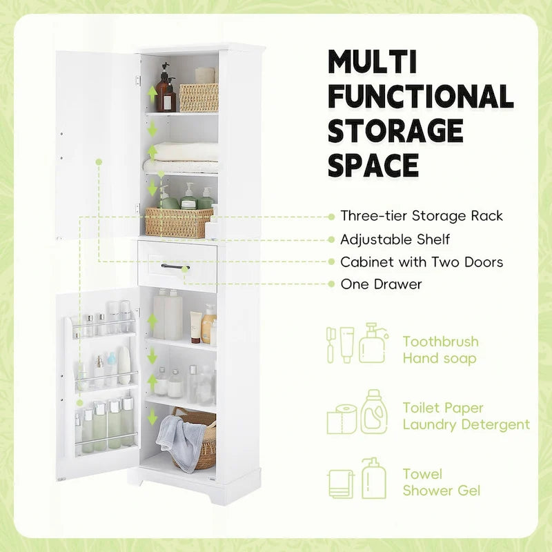 Versatile Freestanding Bathroom Cabinet with Adjustable Shelves and Multiple Storage Options