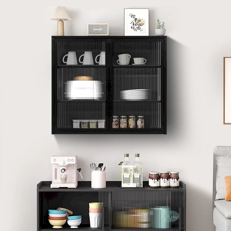 Modern Wall Cabinet with Glass Doors and Storage Shelves for Entryway, Living Room, Bathroom