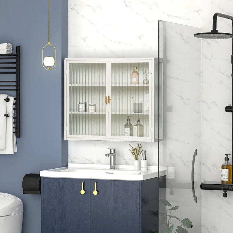 Modern Wall Cabinet with Glass Doors and Storage Shelves for Entryway, Living Room, Bathroom