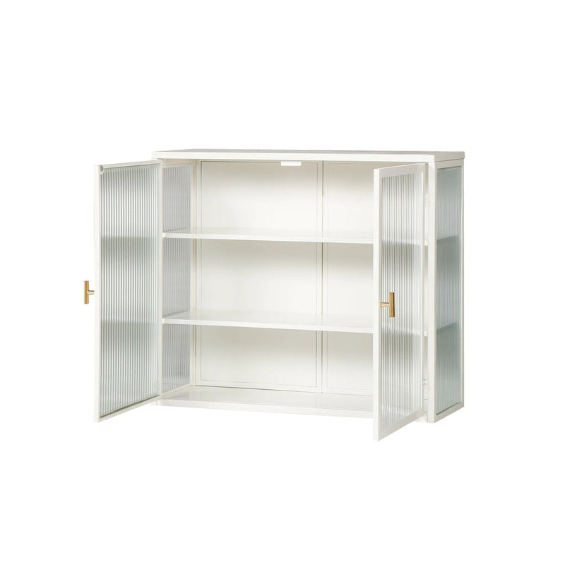 Modern Wall Cabinet with Glass Doors and Storage Shelves for Entryway, Living Room, Bathroom