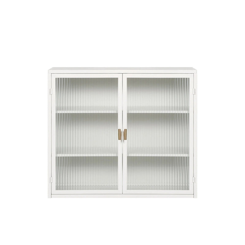 Modern Wall Cabinet with Glass Doors and Storage Shelves for Entryway, Living Room, Bathroom