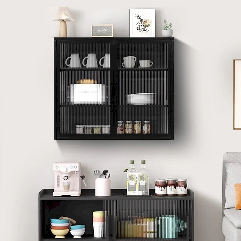 Modern Wall Cabinet with Glass Doors and Storage Shelves for Entryway, Living Room, Bathroom