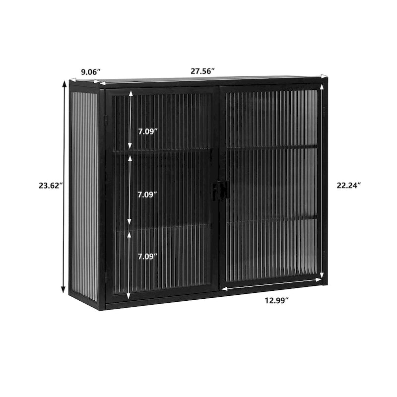 Modern Wall Cabinet with Glass Doors and Storage Shelves for Entryway, Living Room, Bathroom