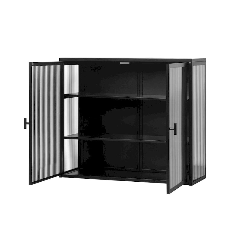 Modern Wall Cabinet with Glass Doors and Storage Shelves for Entryway, Living Room, Bathroom