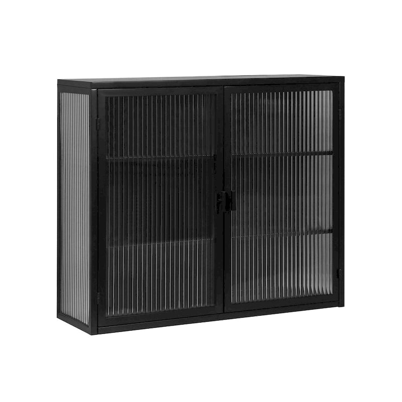 Modern Wall Cabinet with Glass Doors and Storage Shelves for Entryway, Living Room, Bathroom