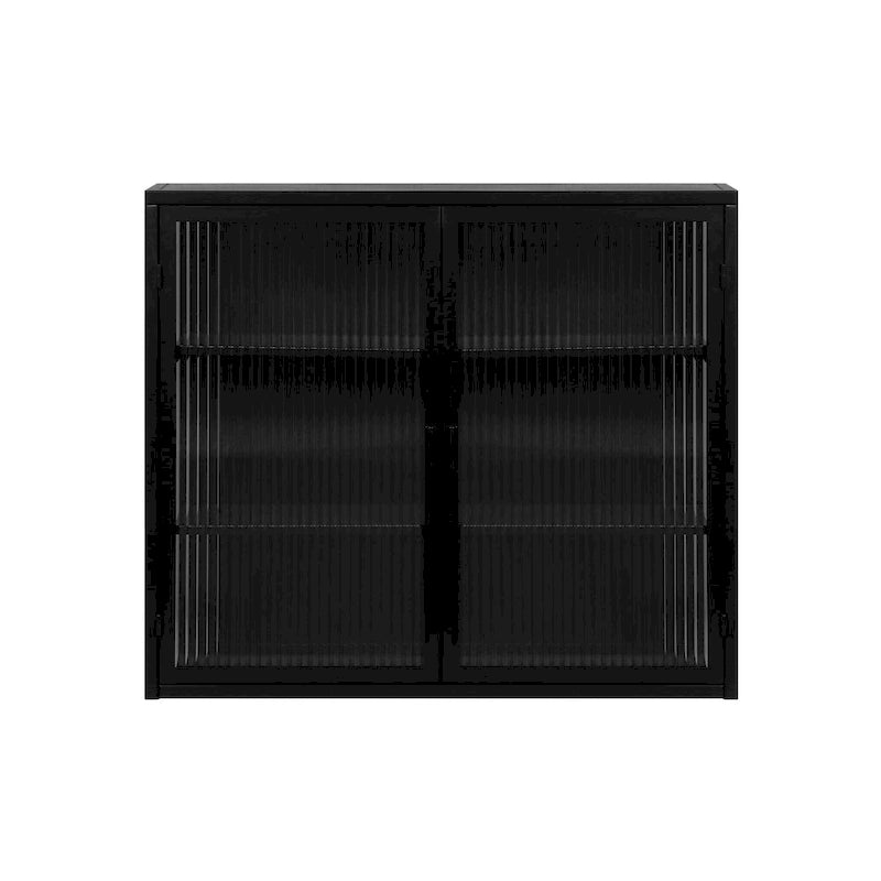 Modern Wall Cabinet with Glass Doors and Storage Shelves for Entryway, Living Room, Bathroom