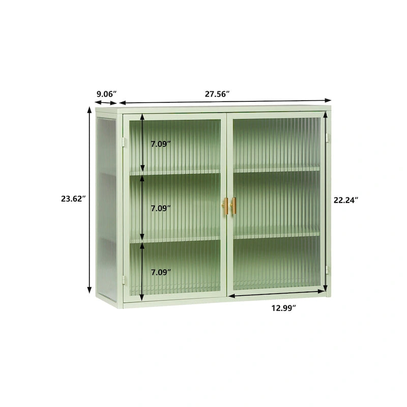 Modern Wall Cabinet with Glass Doors and Storage Shelves for Entryway, Living Room, Bathroom