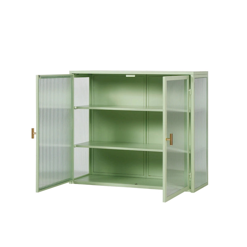 Modern Wall Cabinet with Glass Doors and Storage Shelves for Entryway, Living Room, Bathroom