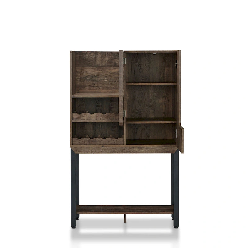 Farmhouse Reclaimed Oak Kitchen Hutch with Wine Rack