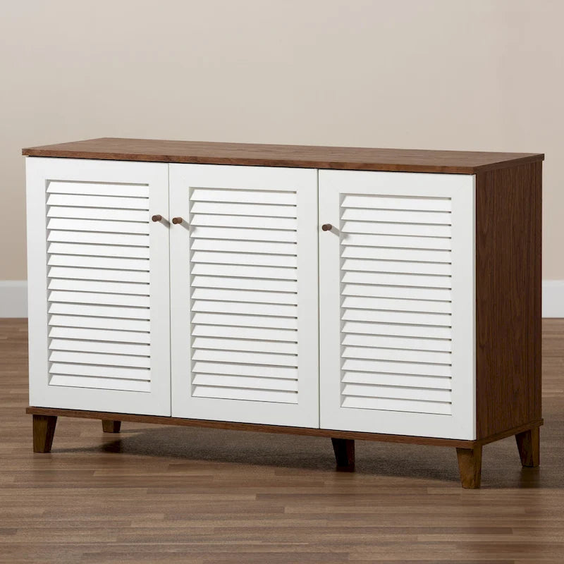 8-Shelf Shoe Cabinet with Slatted Doors