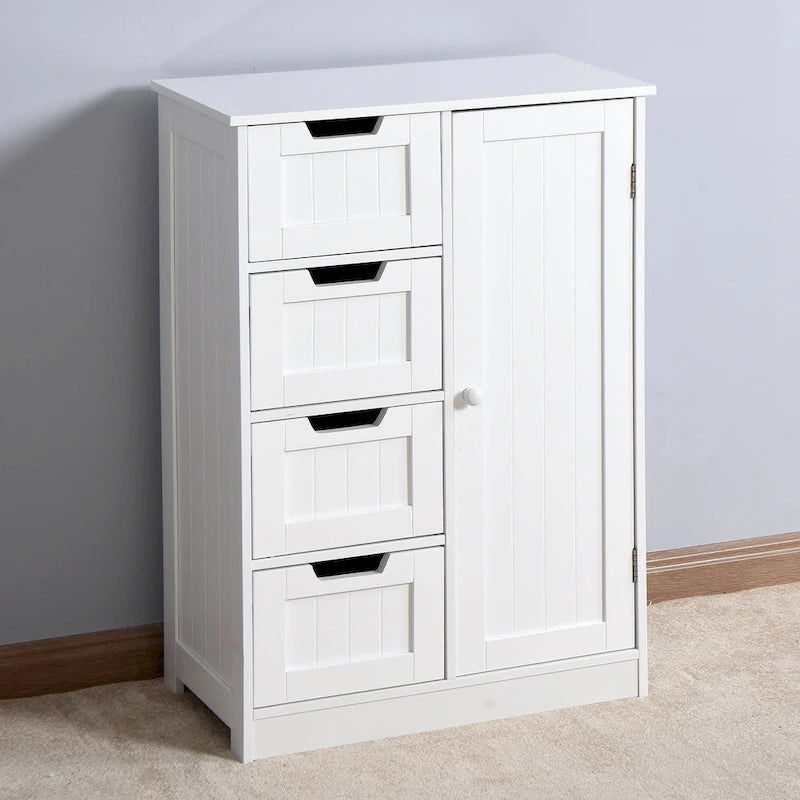 White Bathroom Storage Cabinet, Floor Cabinet with Adjustable Shelf and Drawers
